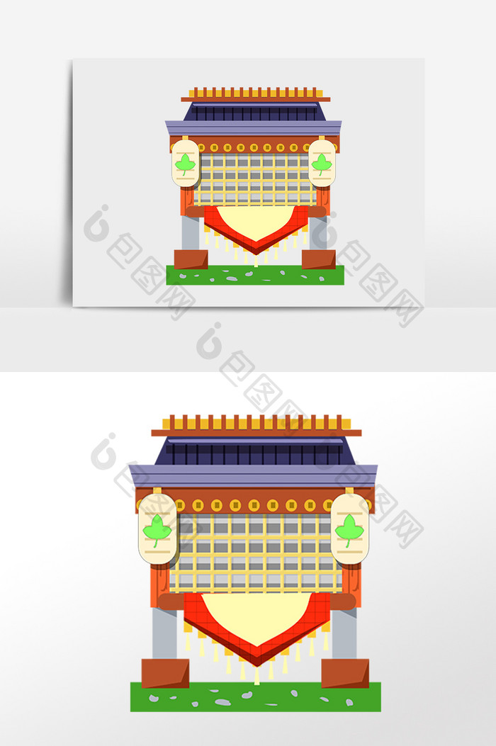 手绘卡通古风地藏庙建筑插画