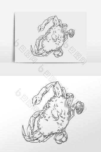 手绘线描素描海鲜食物小螃蟹插画图片