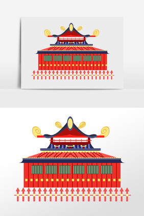 手绘卡通古风古代建筑插画