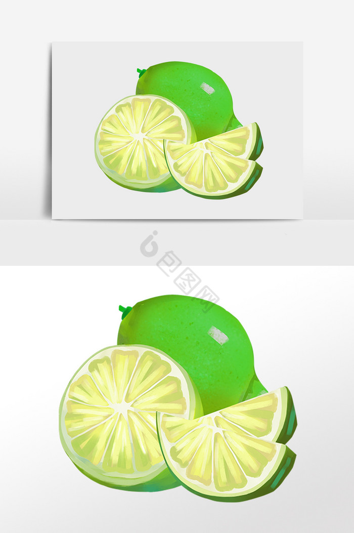 新鲜有机美味水果青柠檬插画图片