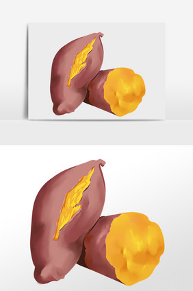 手绘绿色新鲜有机红薯插画