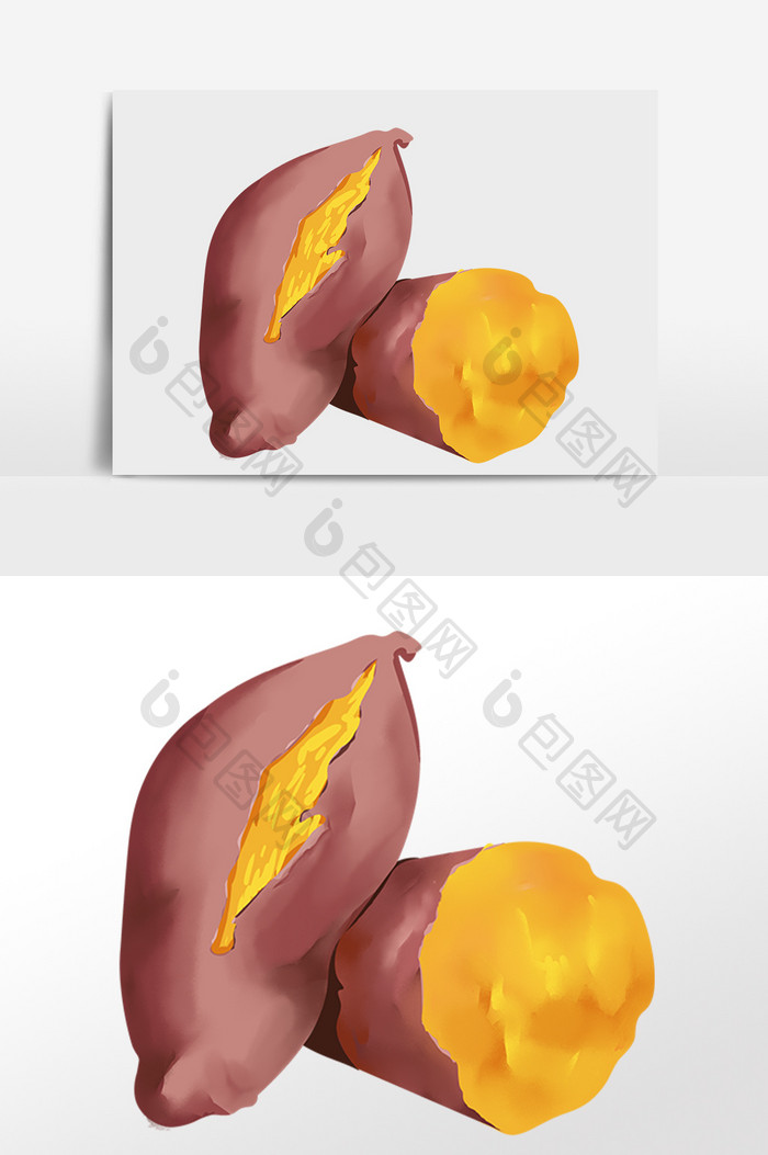 手绘绿色新鲜有机红薯插画