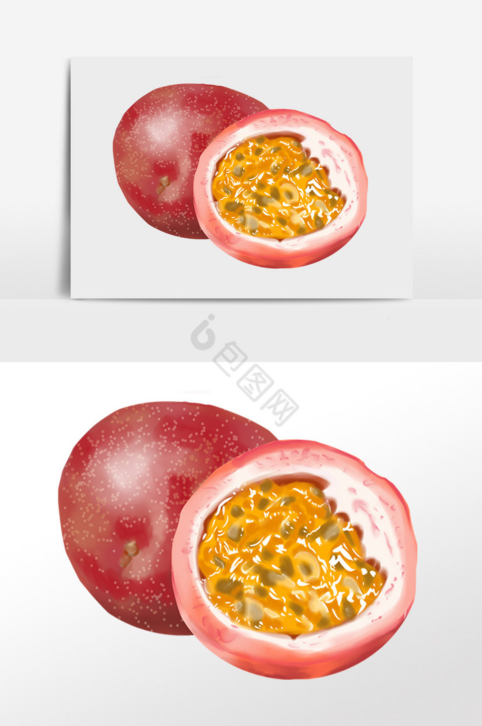 新鲜有机美味百香果水果插画图片