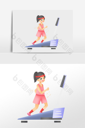 手绘运动健身锻炼跑步女孩插画图片