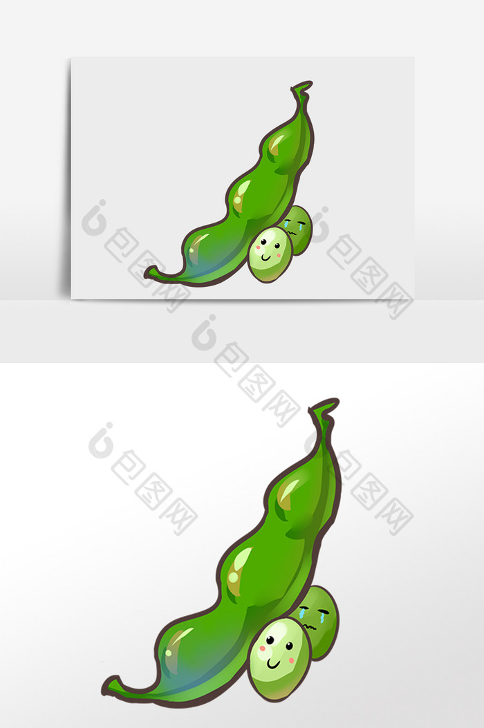 手绘绿色新鲜有机蔬菜豌豆插画