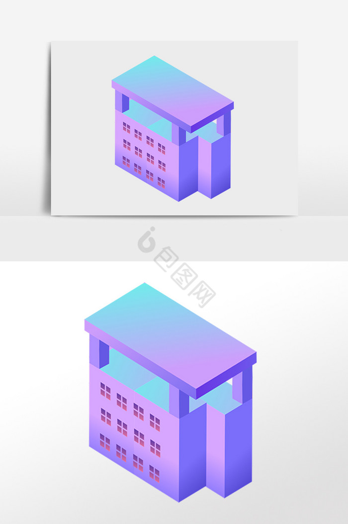 25D办公楼房建筑插画图片