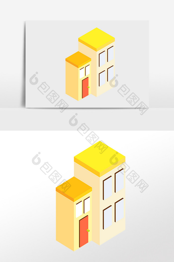 手绘2.5D立体楼房模型建筑插画