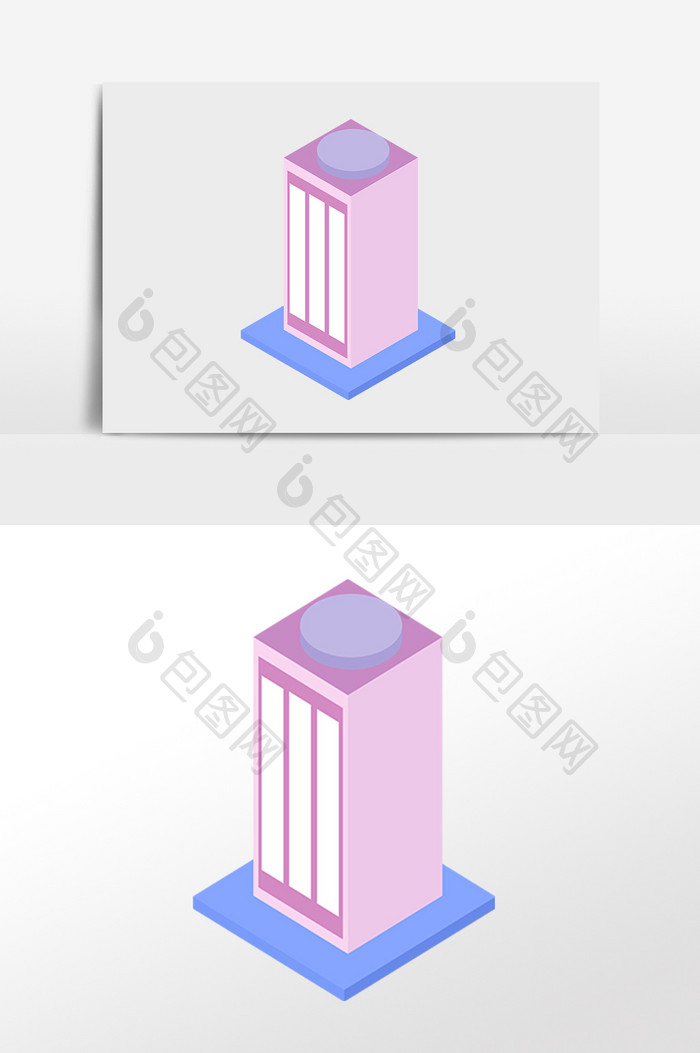 手绘2.5D立体楼房房屋建筑插画