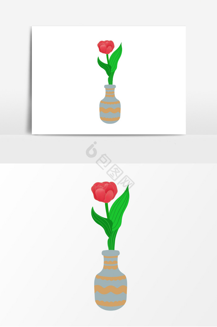花植物花瓶彩色花插画图片