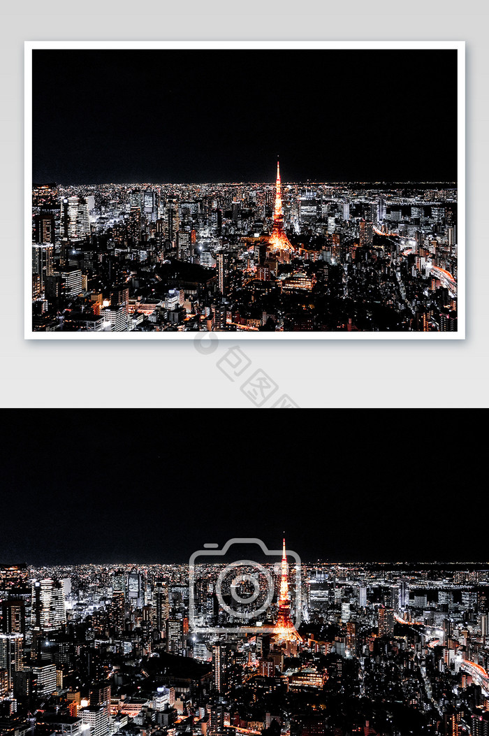 日本东京旅游东京塔夜景开阔风光摄影图片