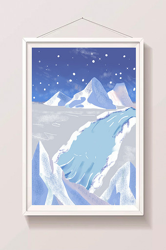 手绘大雪中的山峰插画背景图片
