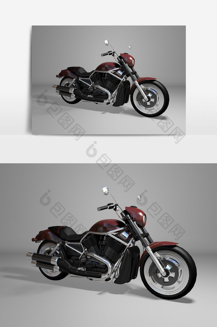深红色摩托车C4D模型