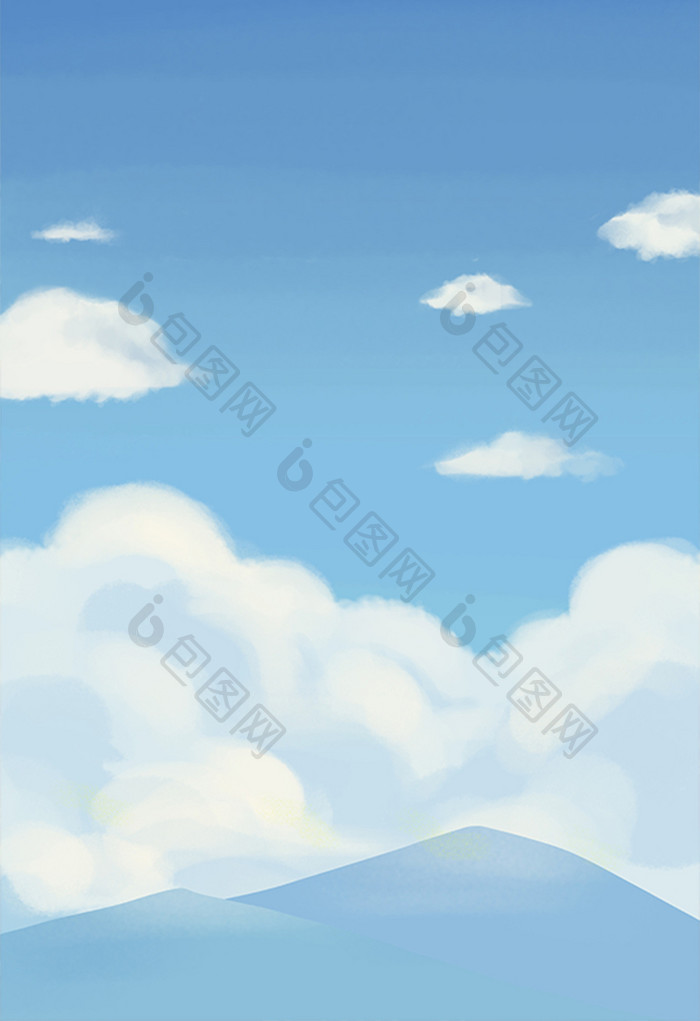 手绘蓝色的天空插画背景