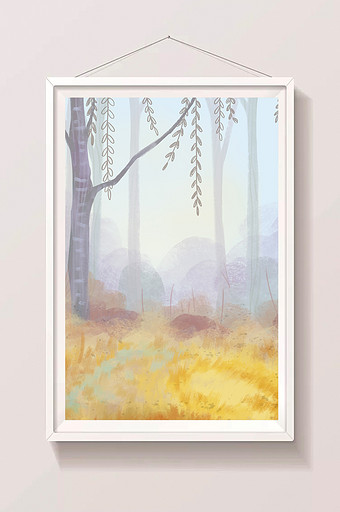 手绘水彩风格树林插画背景图片