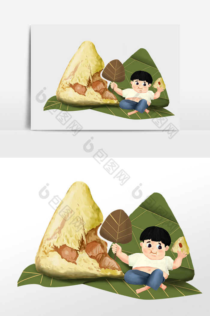 端午节男孩吃大枣粽子插画图片图片