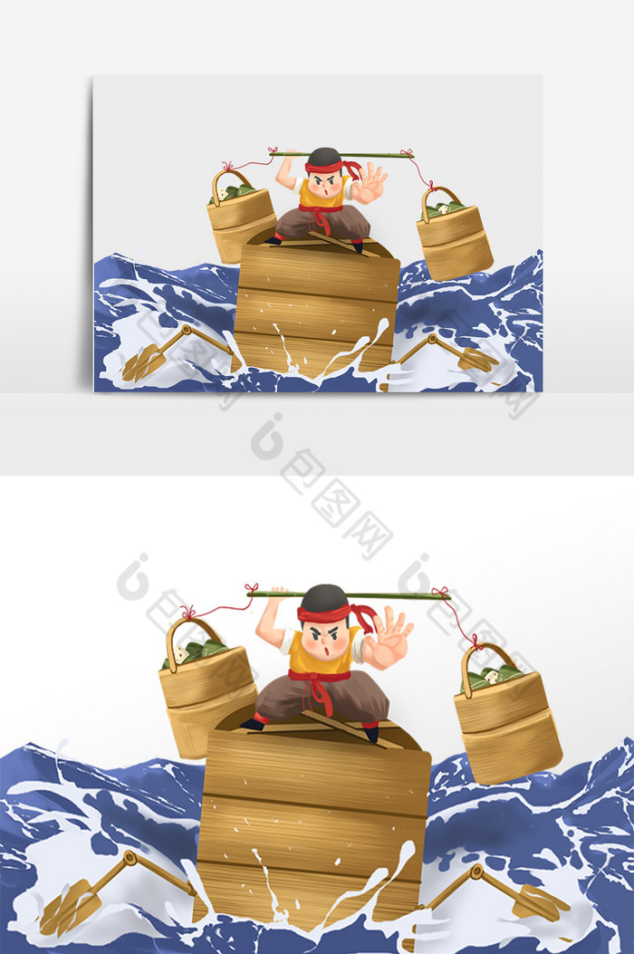 端午节赛龙舟掸粽子人物插画图片图片