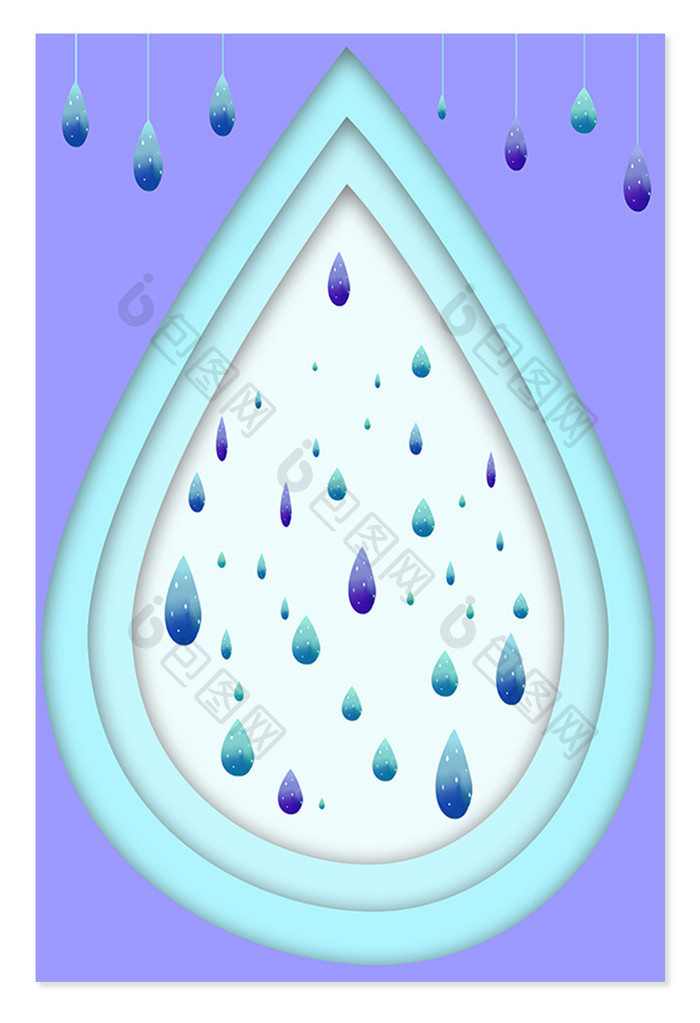 夏季手绘卡通小清新蓝色雨滴漂浮背景