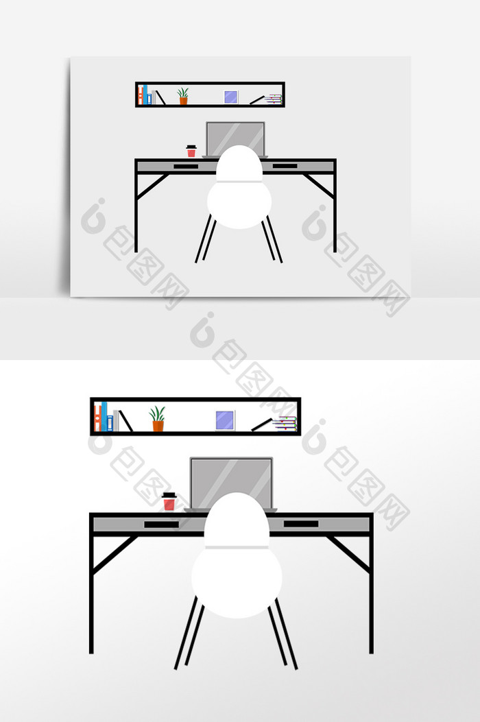 手绘商务办公办公桌椅插画