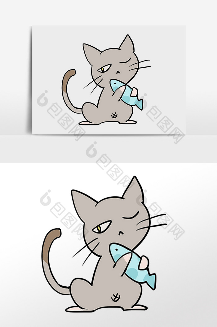 动物吃鱼小猫插画图片图片