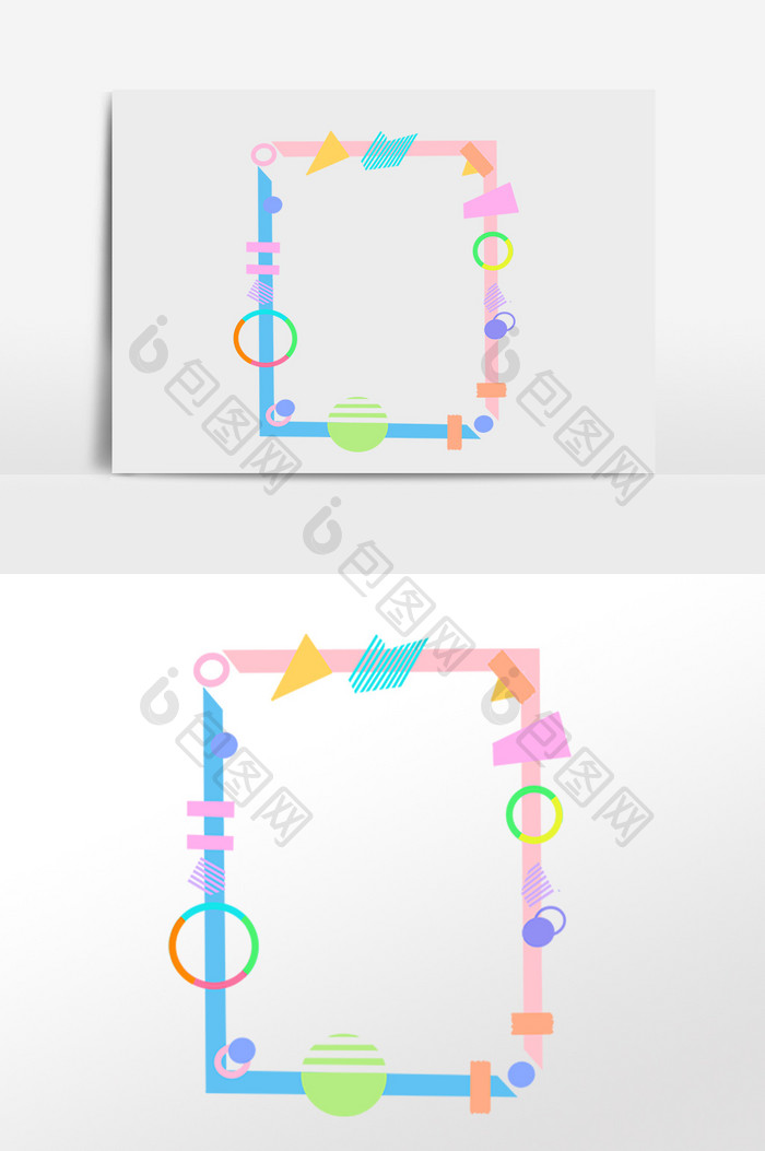 手绘不规则彩色图形几何边框插画