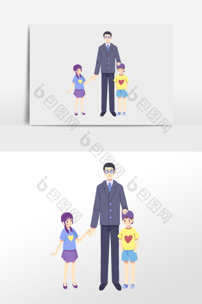 父亲节快乐幸福父子三人插画图片