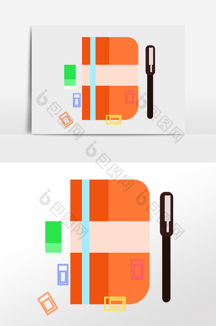 手绘商务办公用品文具袋插画