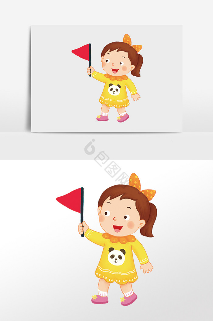 六一儿童节举旗小女孩插画图片