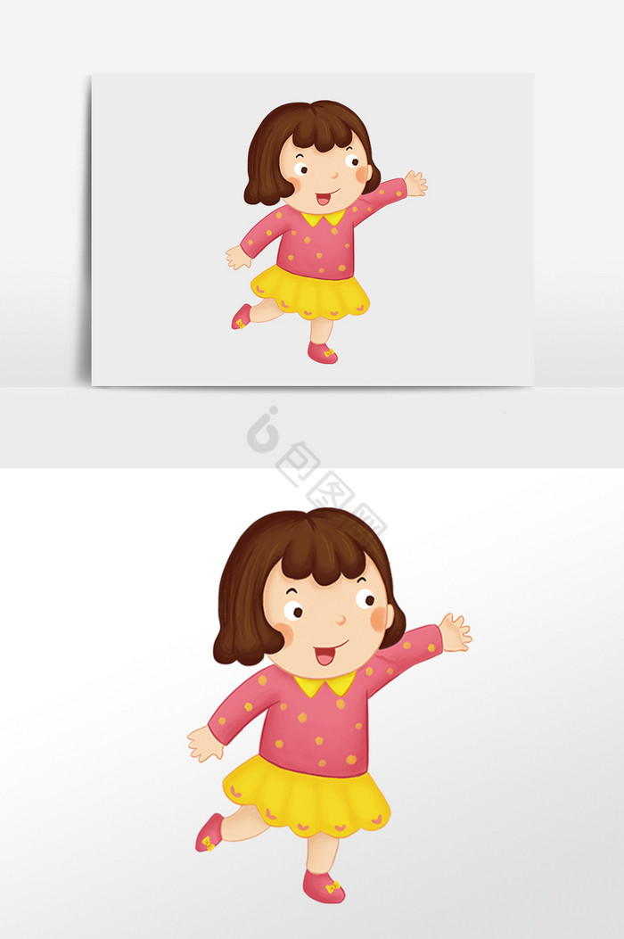 六一儿童节跳跃女孩插画图片