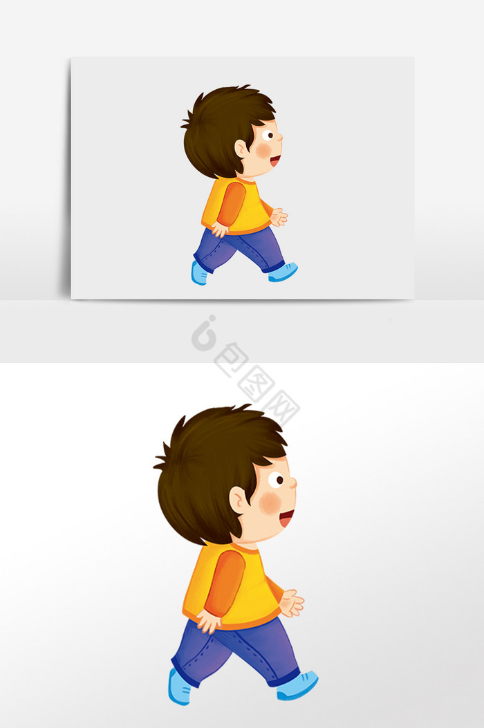 六一儿童节走路男孩插画图片