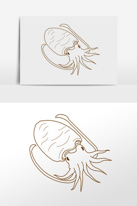 线描线条海鲜食物墨鱼插画