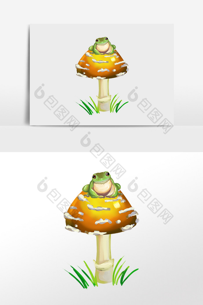 手绘绿色有机蔬菜野生蘑菇插画