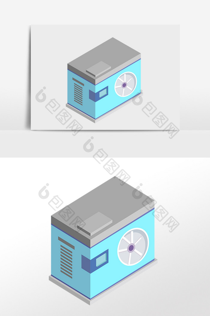 手绘2.5D立体电器空调机插画