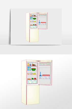 手绘生活用品电器电冰箱插画