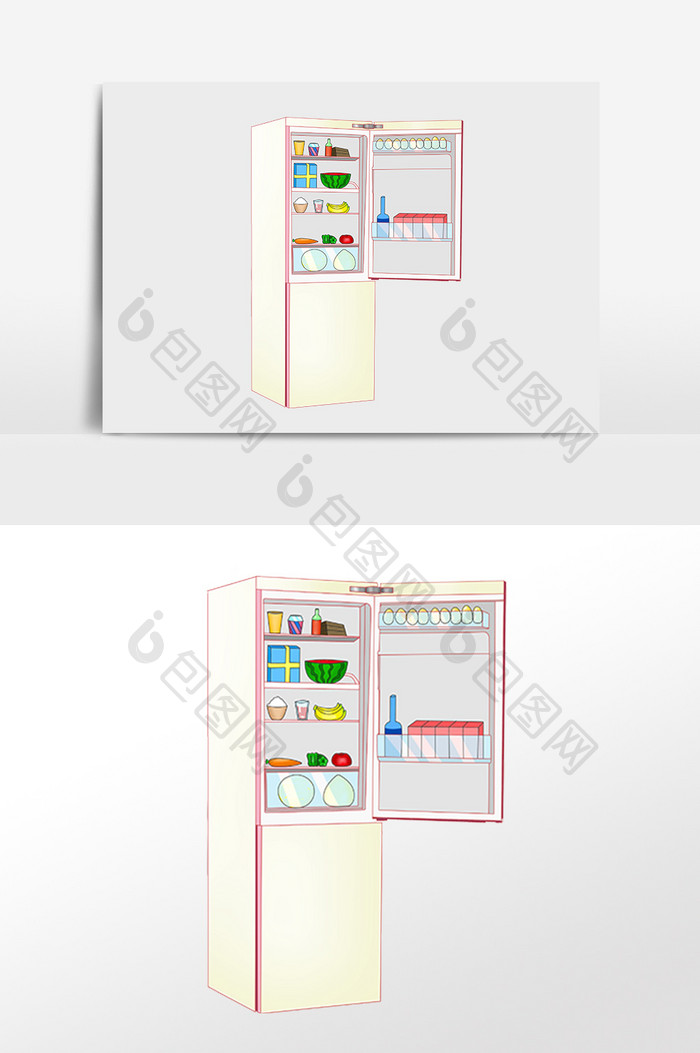 手绘生活用品电器电冰箱插画