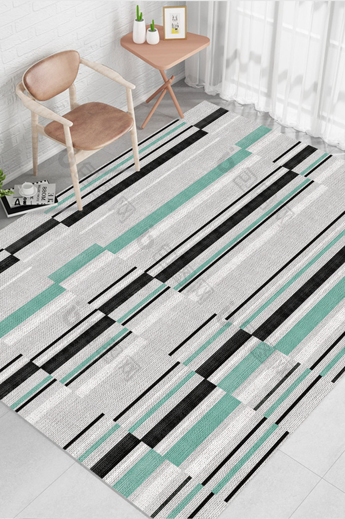 北欧柏拉图简约灰色系几何线条客厅地毯图案