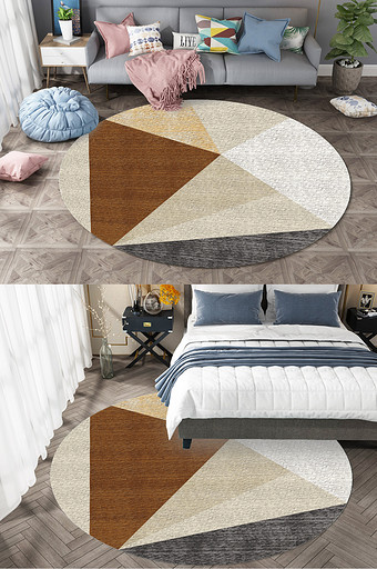 北欧风莫兰迪抽象色块客厅圆形地毯图案图片