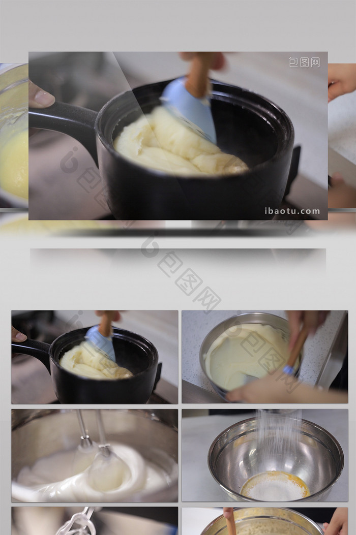 奶油搅拌实拍蛋皮制作视频素材