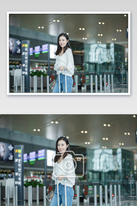 年轻女性出发旅游机场值机摄影图片