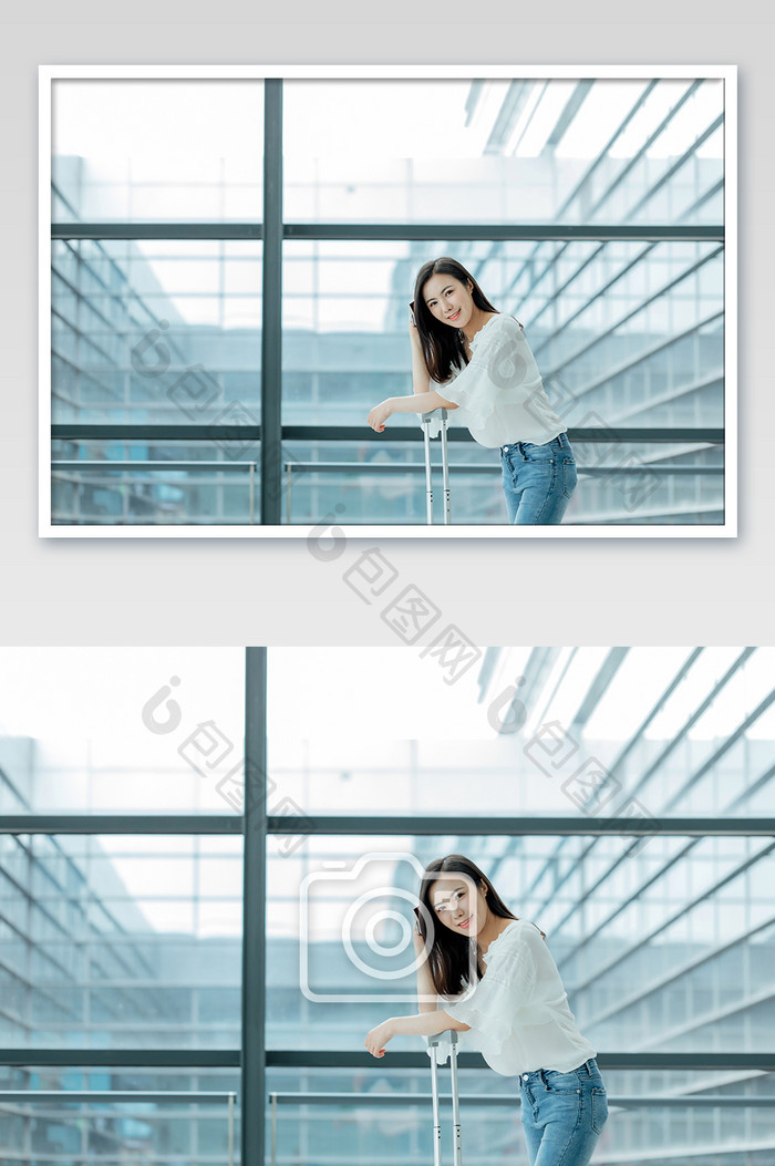 年轻美女在机场摄影图片