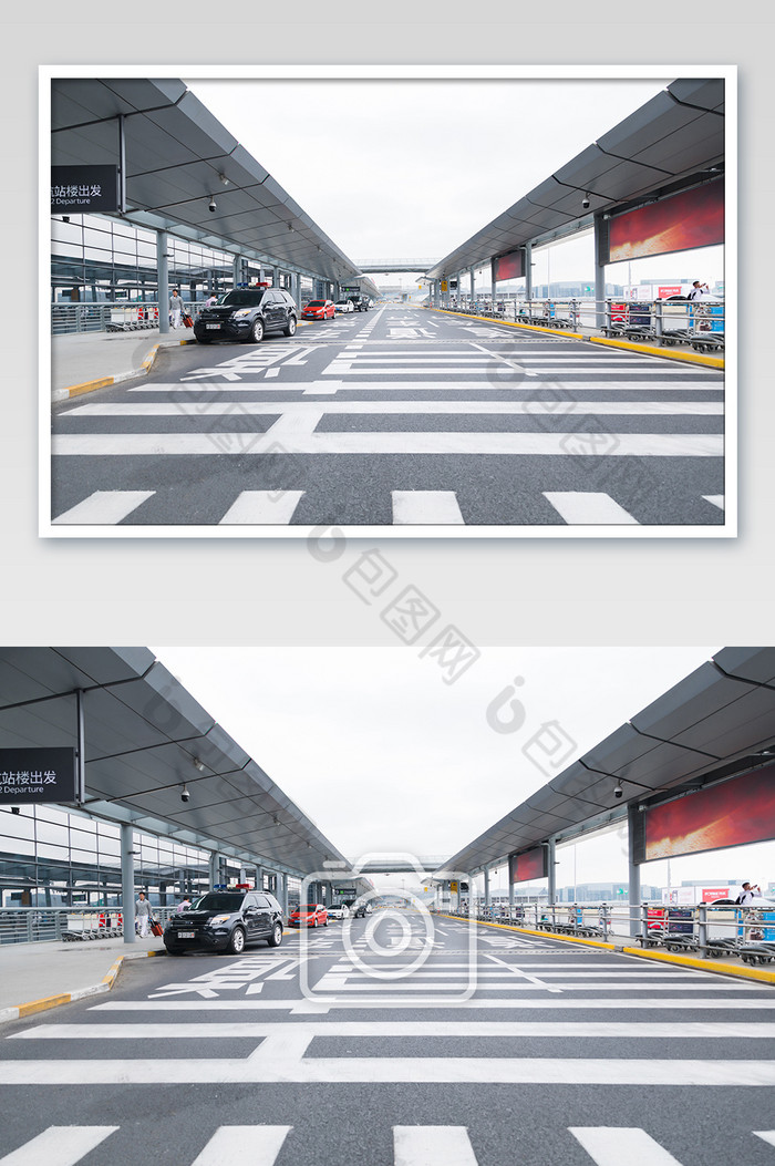 机场航站楼汽车通道马路斑马线摄影图片图片