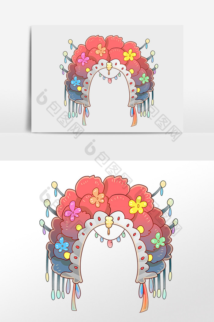 京剧戏曲头饰帽子道具插画
