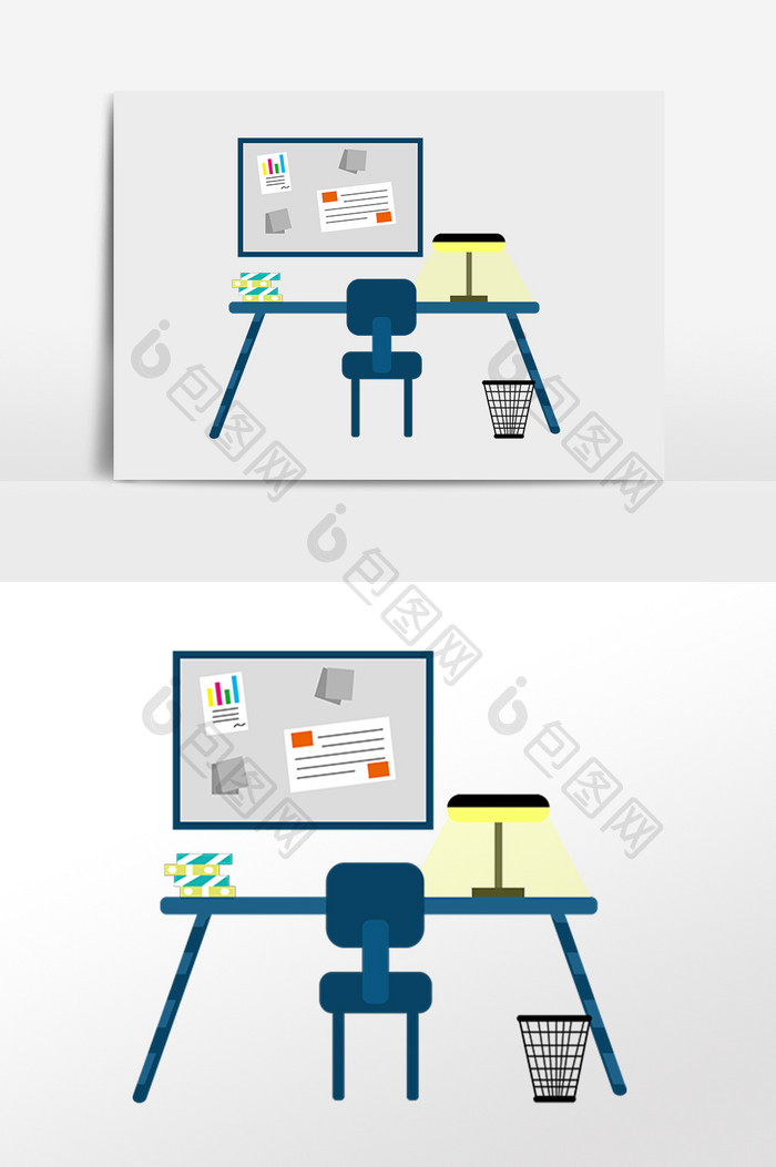 手绘办公室办公桌电脑用品插画