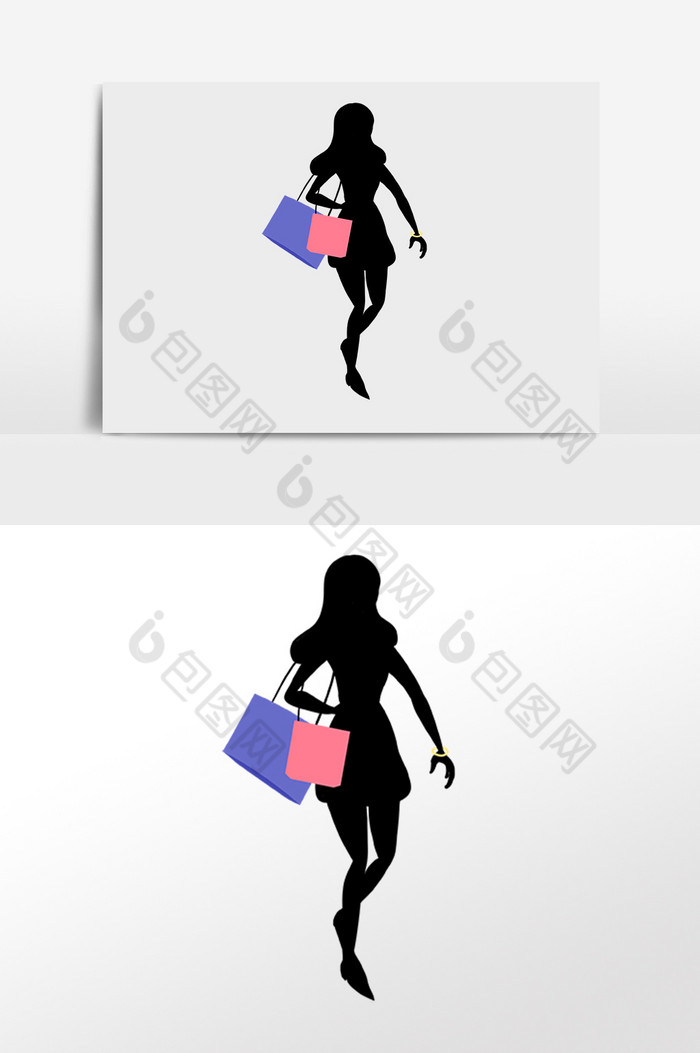 购物提购物袋女士剪影插画图片图片