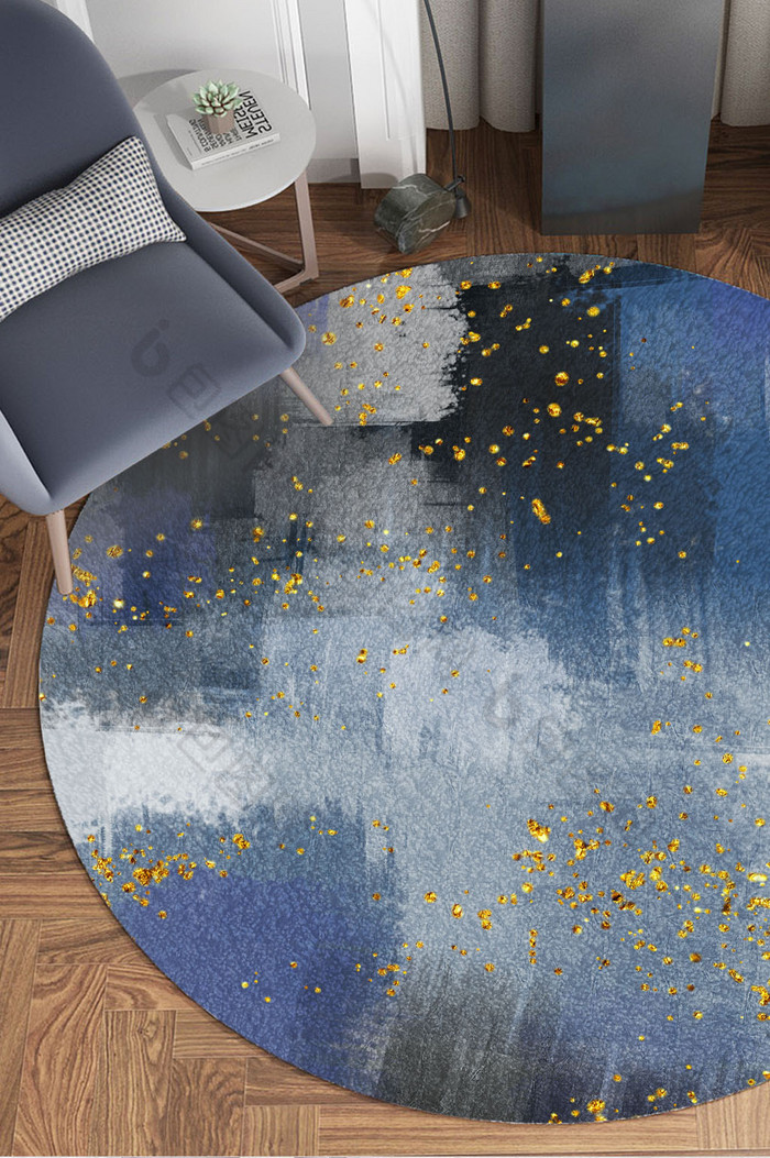 北欧现代手绘涂鸦金箔沙发垫子圆形地毯图案图片图片