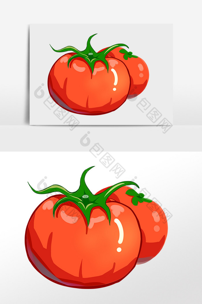 手绘绿色有机蔬菜红色番茄插画