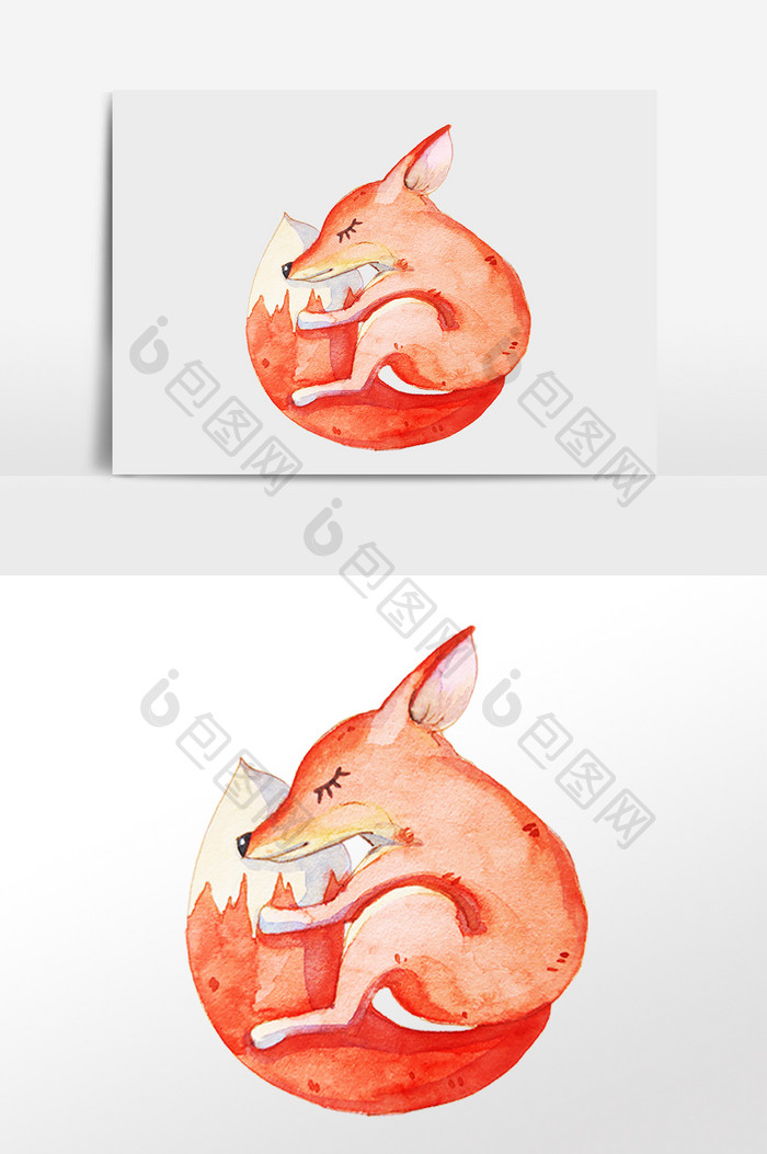 手绘水彩可爱小动物狐狸插画