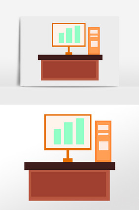 手绘商务办公用品办公桌电脑插画