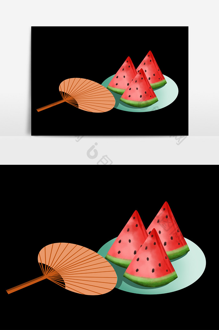 小暑西瓜扇子水果节气夏天