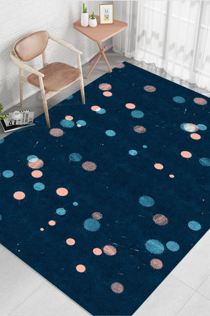北欧风藏蓝色圆形图案纹理艺术地毯图案