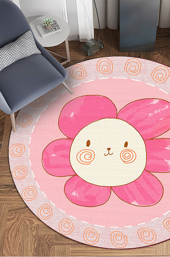粉色卡通花瓣花朵图案圆形地毯图案图片